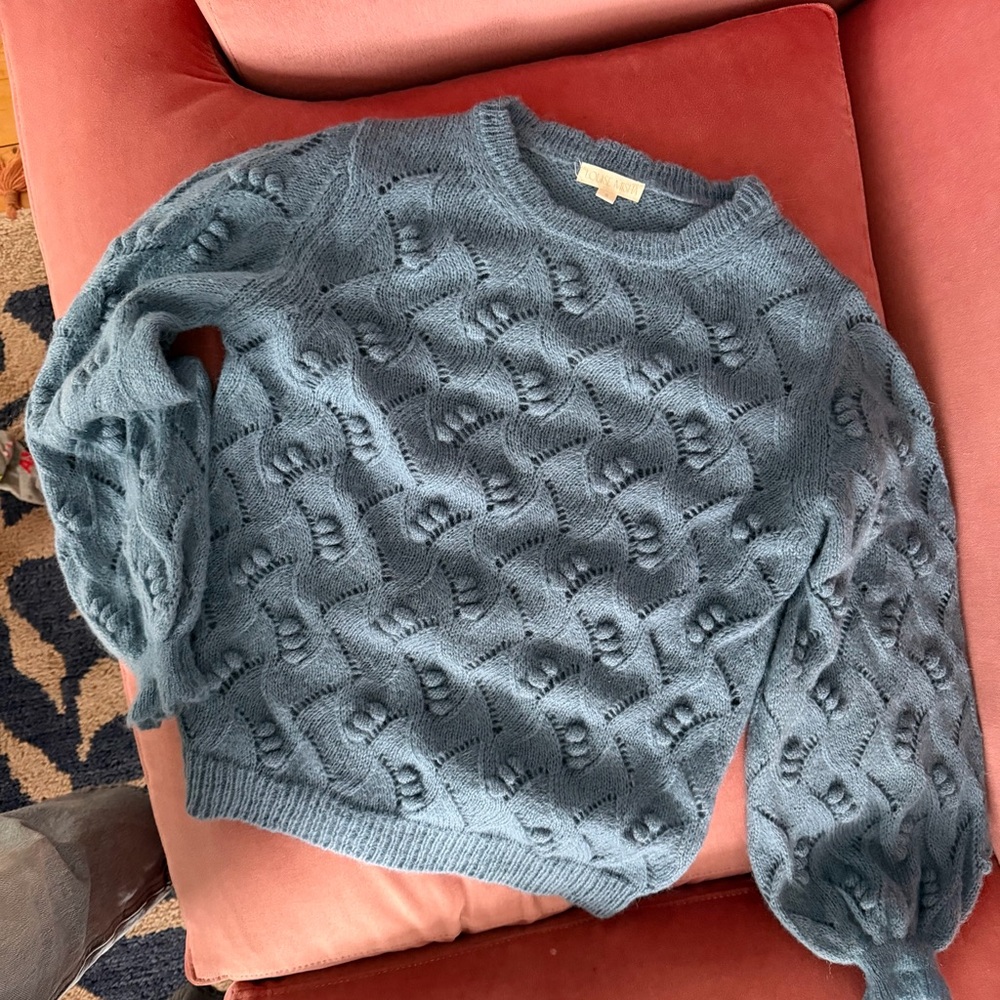 Louise Misha NWOT gorgeous Blue Cable Knit Sweater wool blend